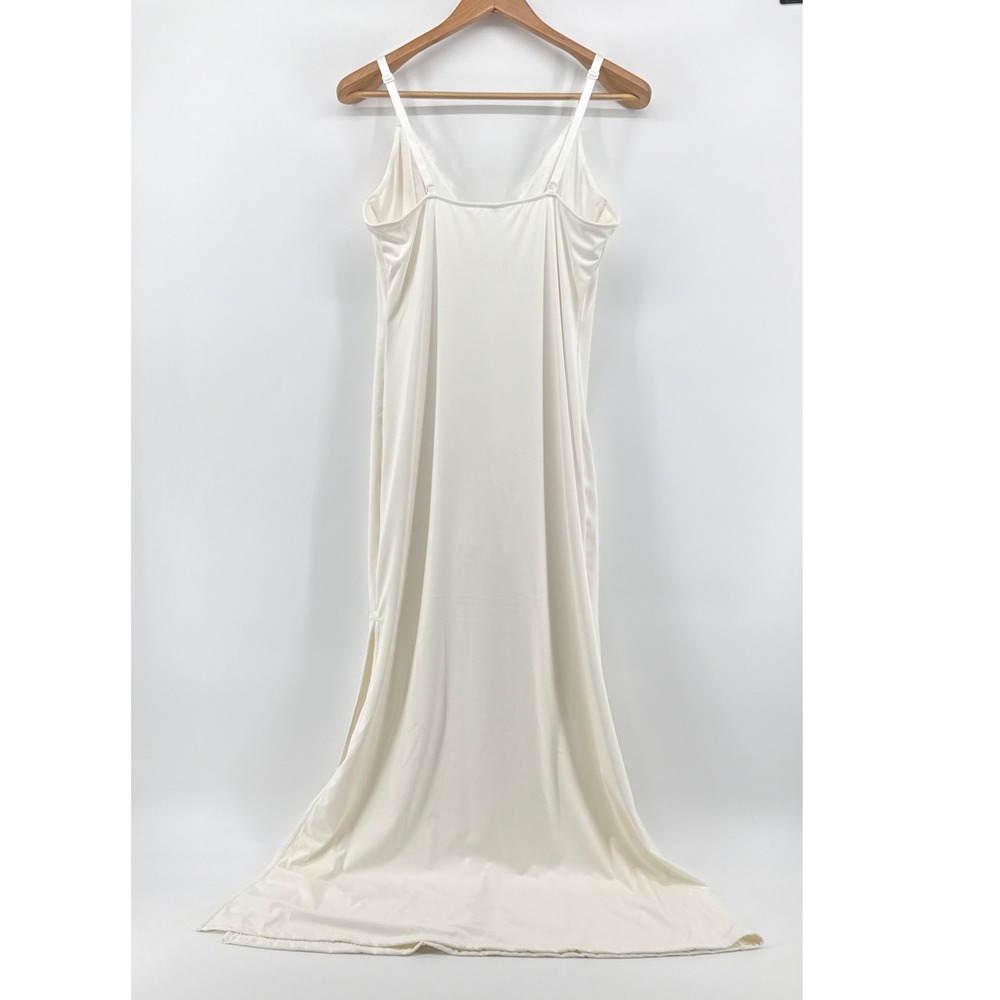 Popilush Built-In Shapewear Slip Dress Women XXL Ivory NEW Lace Trim Maxi Slit - Picture 9 of 13